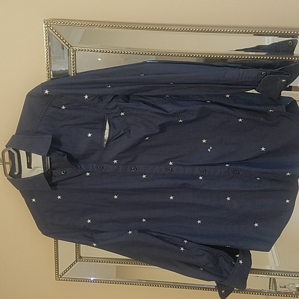 Vintage Diesel Denim Blue Star Embroidered Button-down Shirt